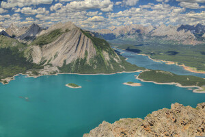 nuvens, lago, montanhas, panorama, o céu