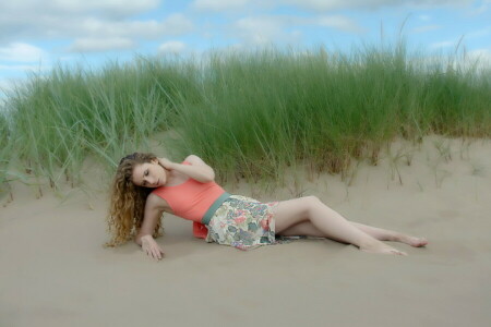 plage, fille, été