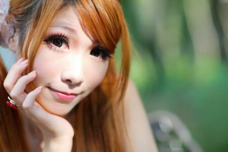 asian, girl, look, makeup, redhead