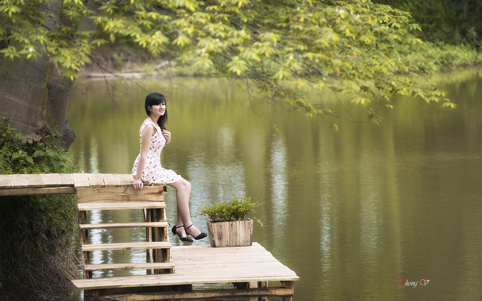 Lac, fille, asiatique