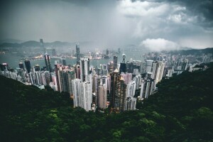 Kina, skyer, Hong Kong, byen, himlen