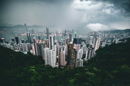 Cina, nuvole, Hong Kong, la città, il cielo