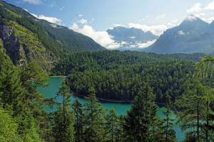 Austria, clouds, forest, mountains, river, Tirol, trees