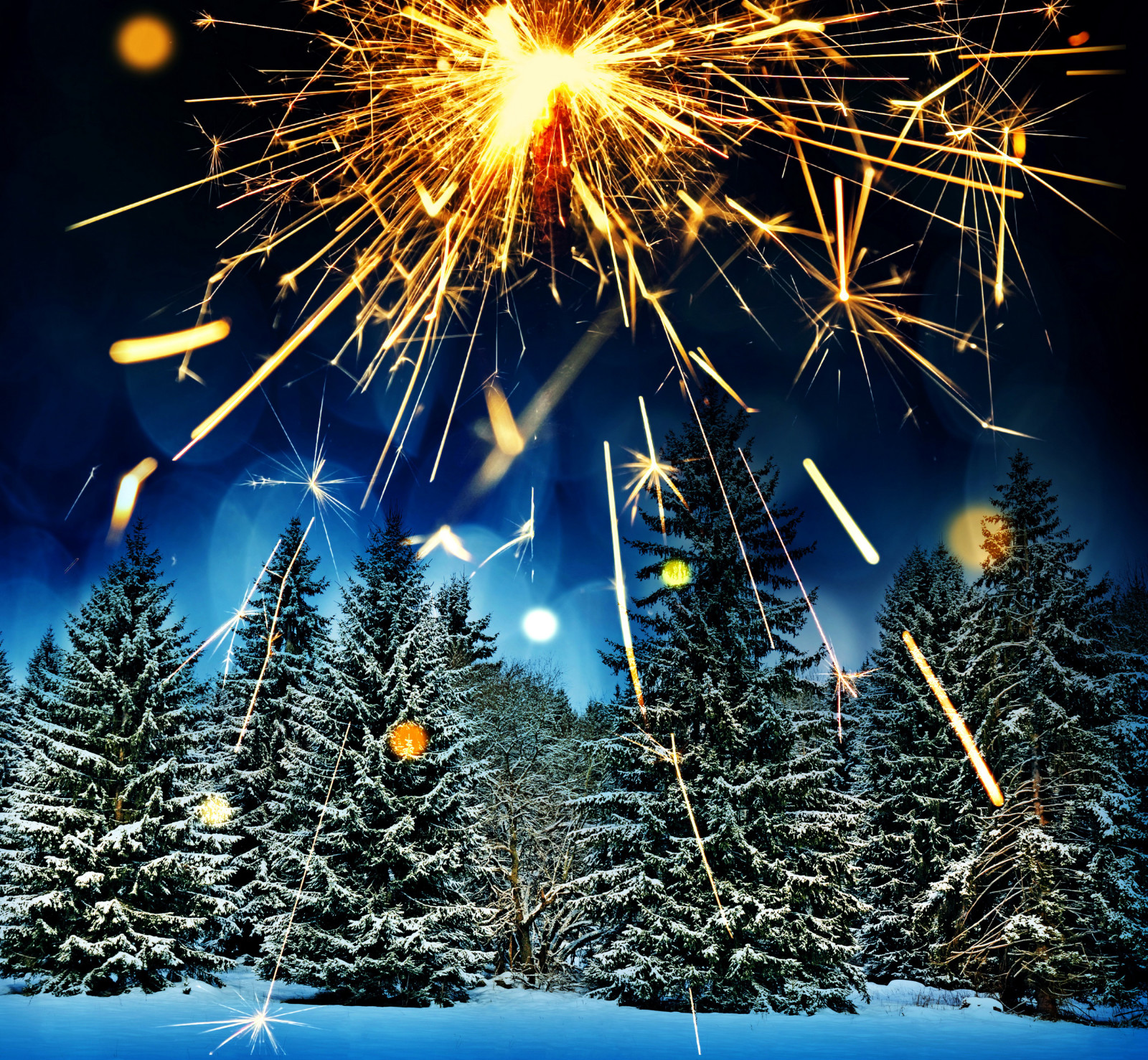 snow, tree, New Year, forest, glare, winter, holiday, trees