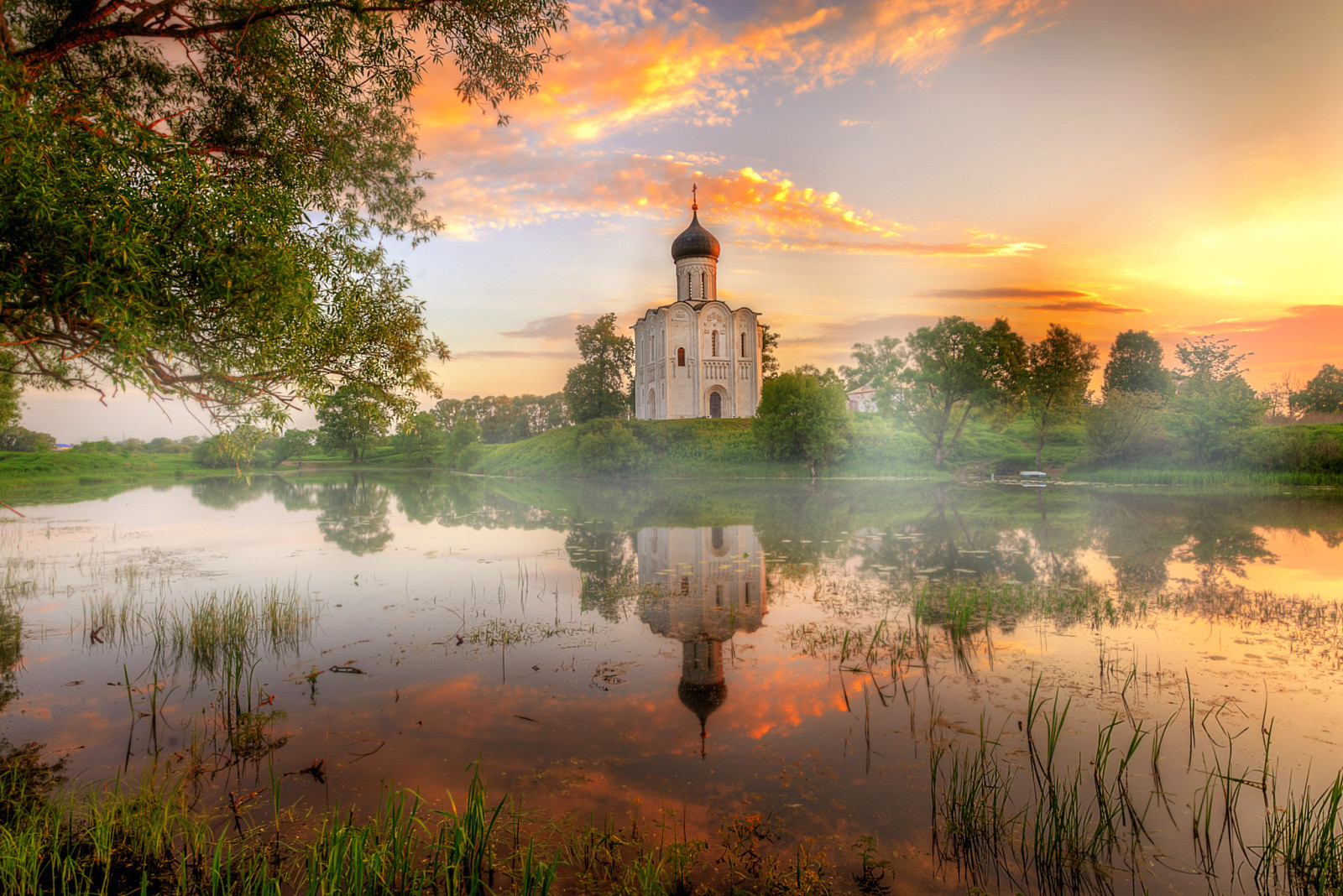 tempel, Vladimir, Nerl, sommar gryning