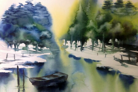 paysage, image, aquarelle