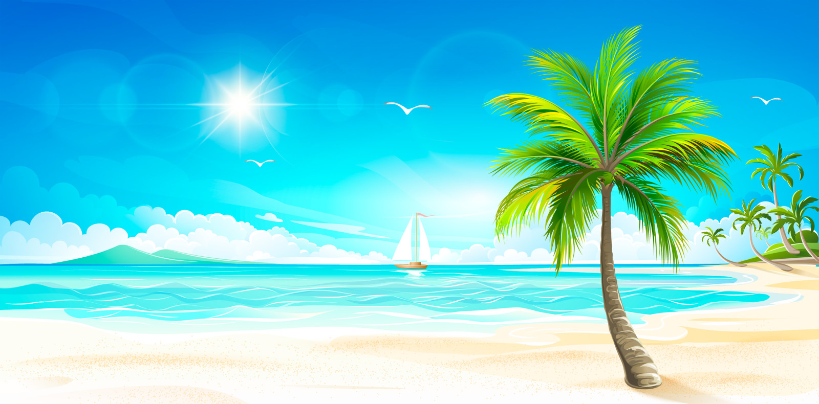 sea, the sun, sailboat, Palma, Tropics