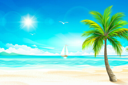 Palma, sailboat, sea, the sun, Tropics