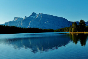 Albert, Parco Nazionale di Banff, Canada, foresta, lago, montagne, Due Jack Lake