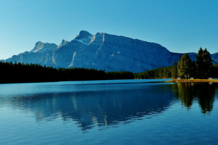 Albert, Parque Nacional de Banff, Canadá, floresta, lago, montanhas, Two Jack Lake