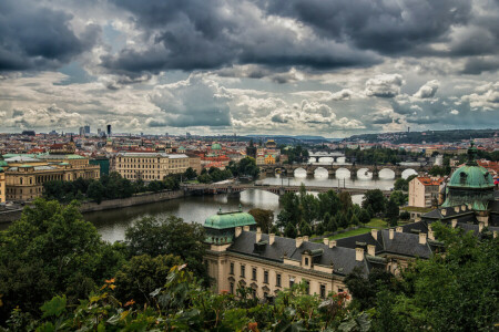 ponti, Repubblica Ceca, casa, panorama, Praga, fiume, Moldava