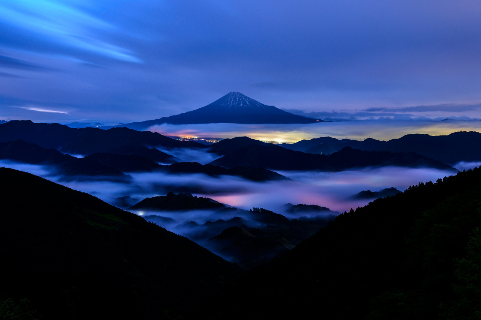 de avond, Berg, Japan, Fuji, zet Fuji op, stratovulkaan