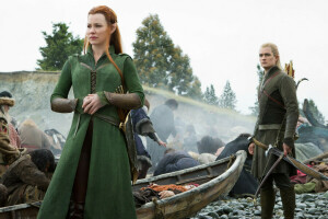 Archer, arrows, boat, elves, Evangeline Lilly, Legolas, Orlando Bloom, people