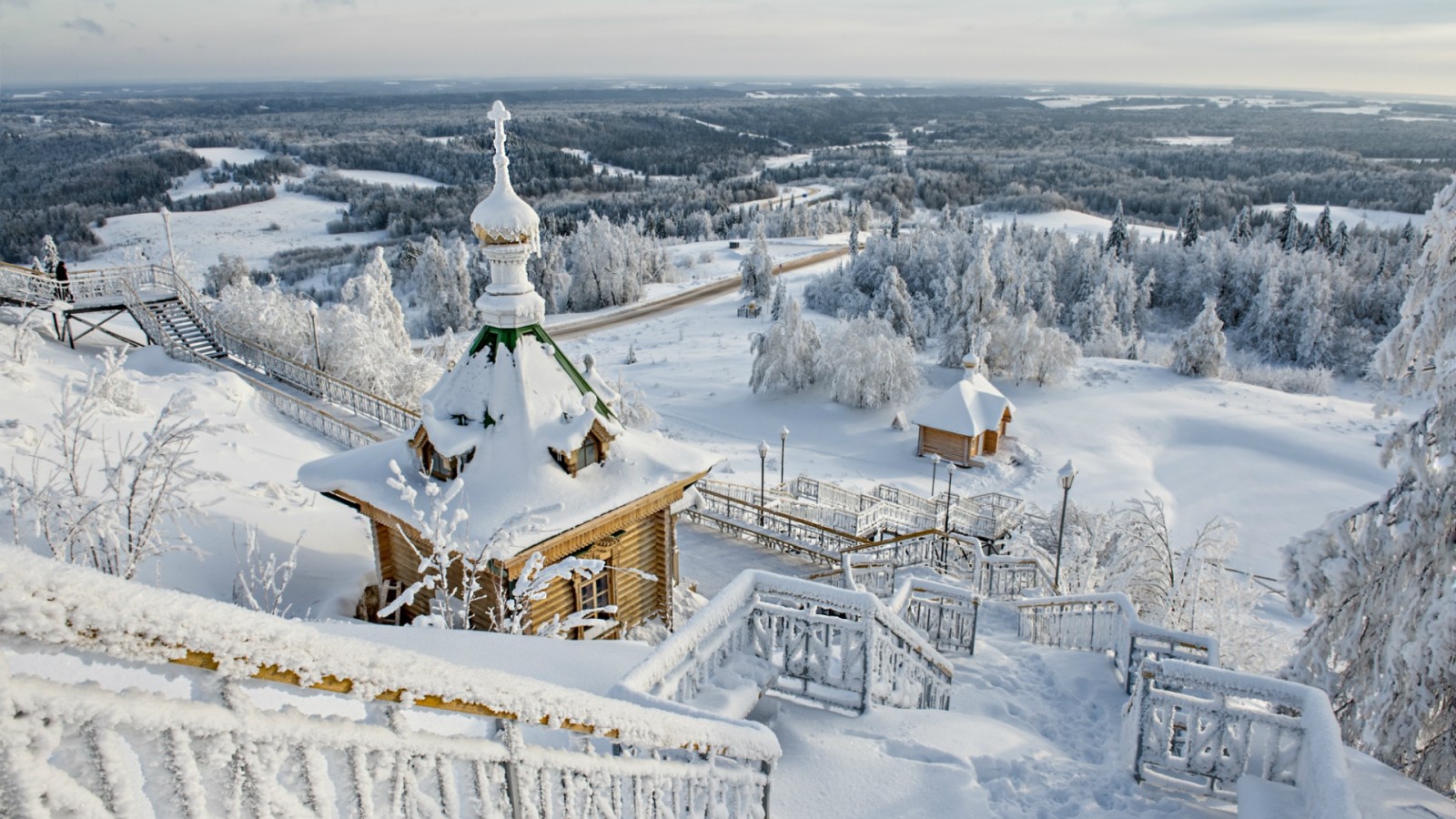 hiver, panorama, vue, échelle, temple