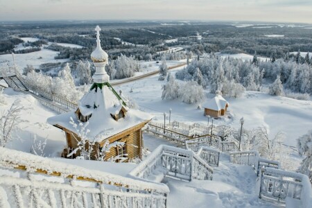 лестница, панорама, храм, Посмотреть, зима