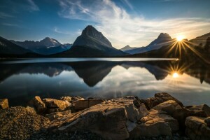 lago, paisaje, montañas, naturaleza, reflexión