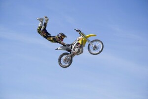 nuvens, FMX, estilo livre, manobra, motocross, Cavaleiro, céu, Superman Double Seat Grab