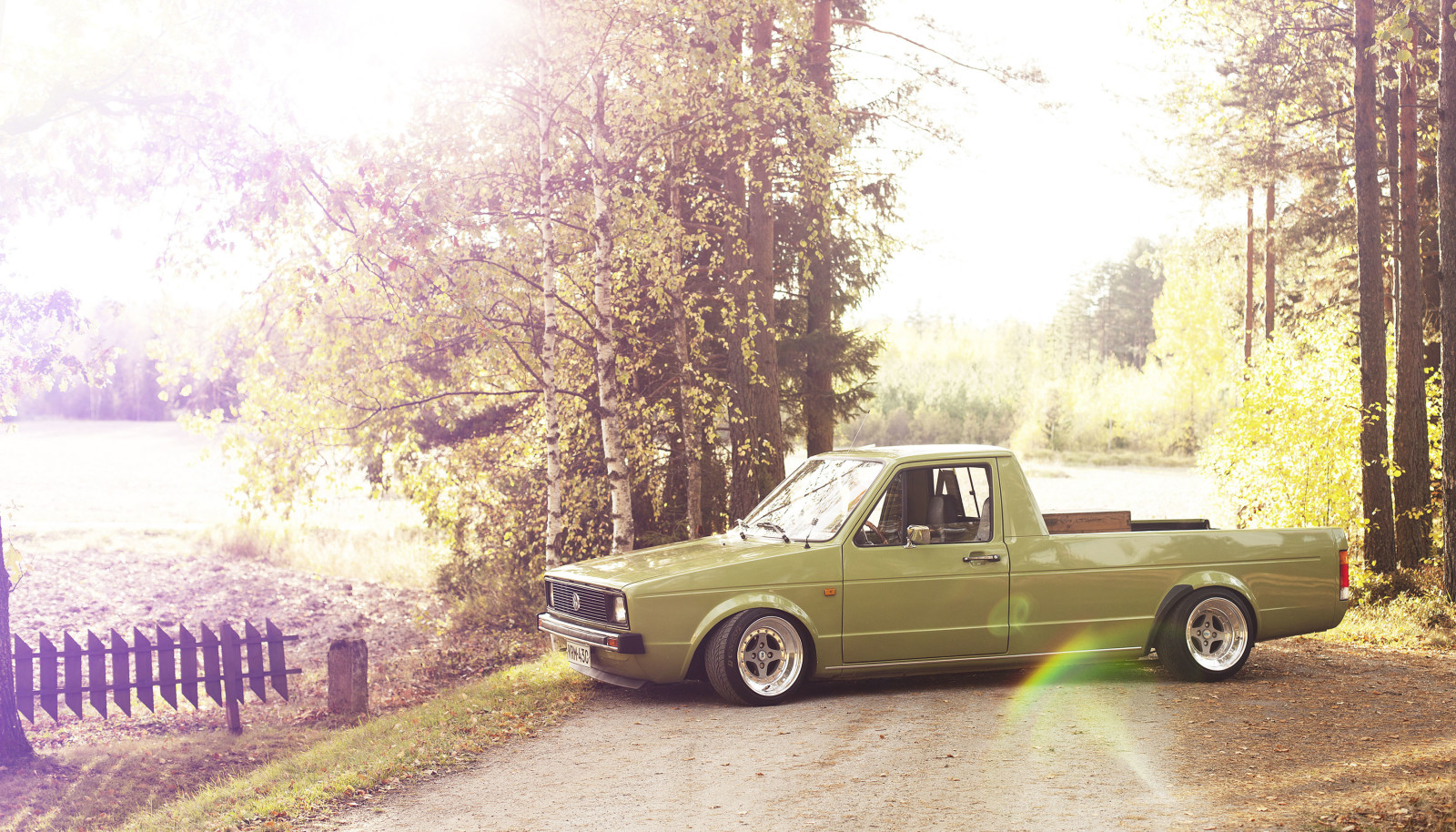 la carretera, luces, el sol, lado, Volkswagen, rueda, el campo, Caddie