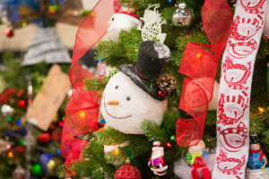 décoration, bonhomme de neige, ruban, jouets, arbre