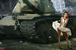 BigWorld, girl, Nikita Bolyakov, skirt, tank, tanks, USA, Wargaming.net