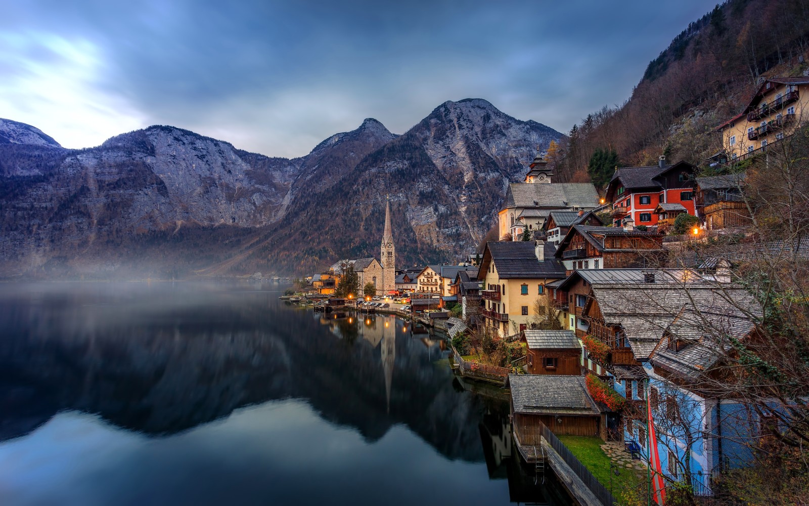 lago, paisaje, reflexión, montañas, hogar, Austria, Alpes, Hallstatt