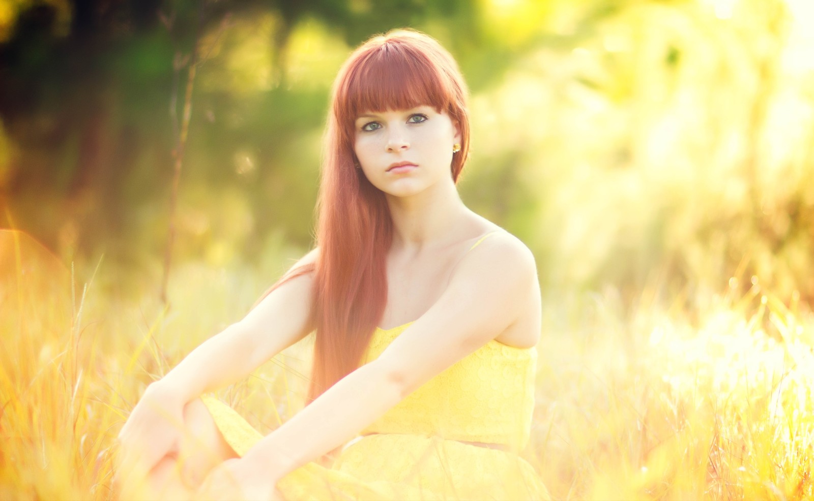 grass, look, girl, red, glow