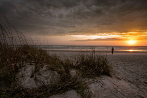 paysage, mer, le coucher du soleil