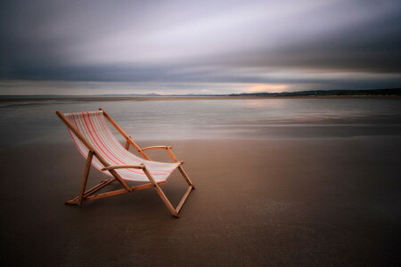 chair, sea, sunset