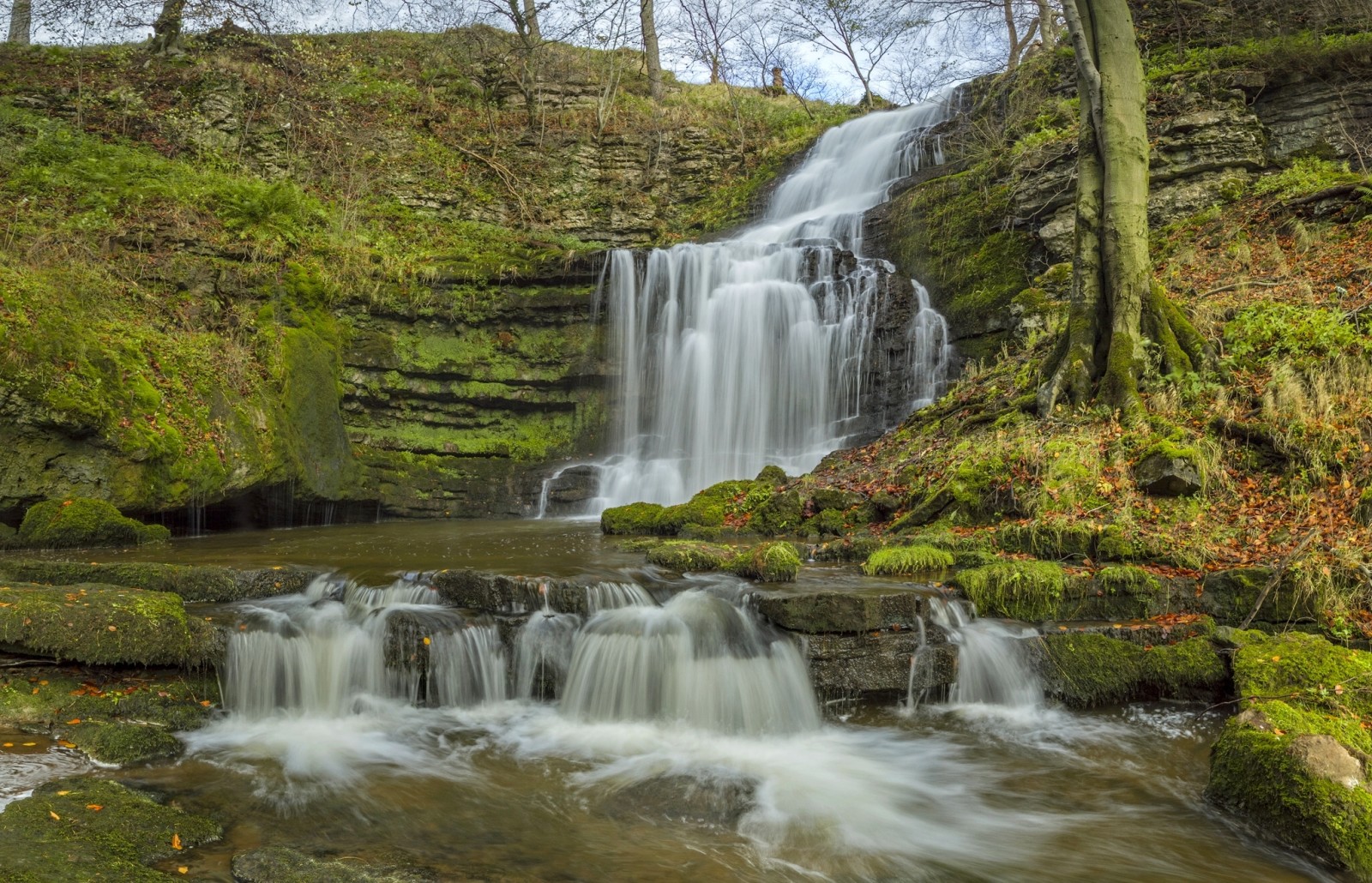 herfst, waterval, North Yorkshire, Engeland, cascade, De Yorkshire Dales, Scaleber Force