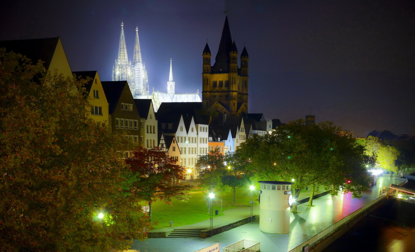 la città, luci, notte, Germania, foto, HDR, Colonia