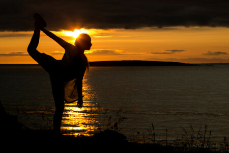 girl, nature, sunset, the sun