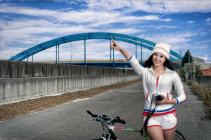 asiatique, bicyclette, fille