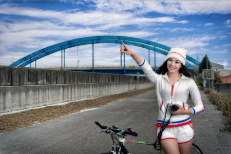 asiatico, bicicletta, ragazza