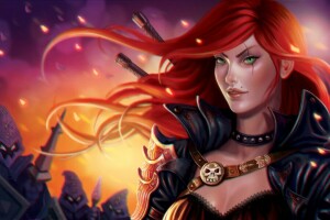 flicka, Katarina, League of Legends, MOBA, röd, Riot Games