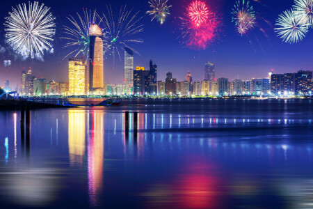 BELLEZA, Dubai, fiesta, luces, Año nuevo, noche, paseo, río