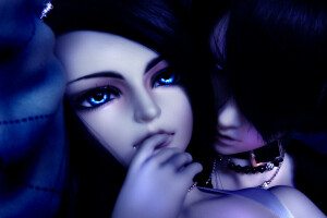 BJD, blaue Augen, Puppe, Mädchen, Kerl, zwei