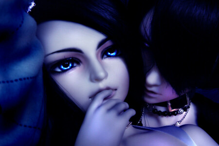 BJD, blue eyes, doll, girl, guy, two