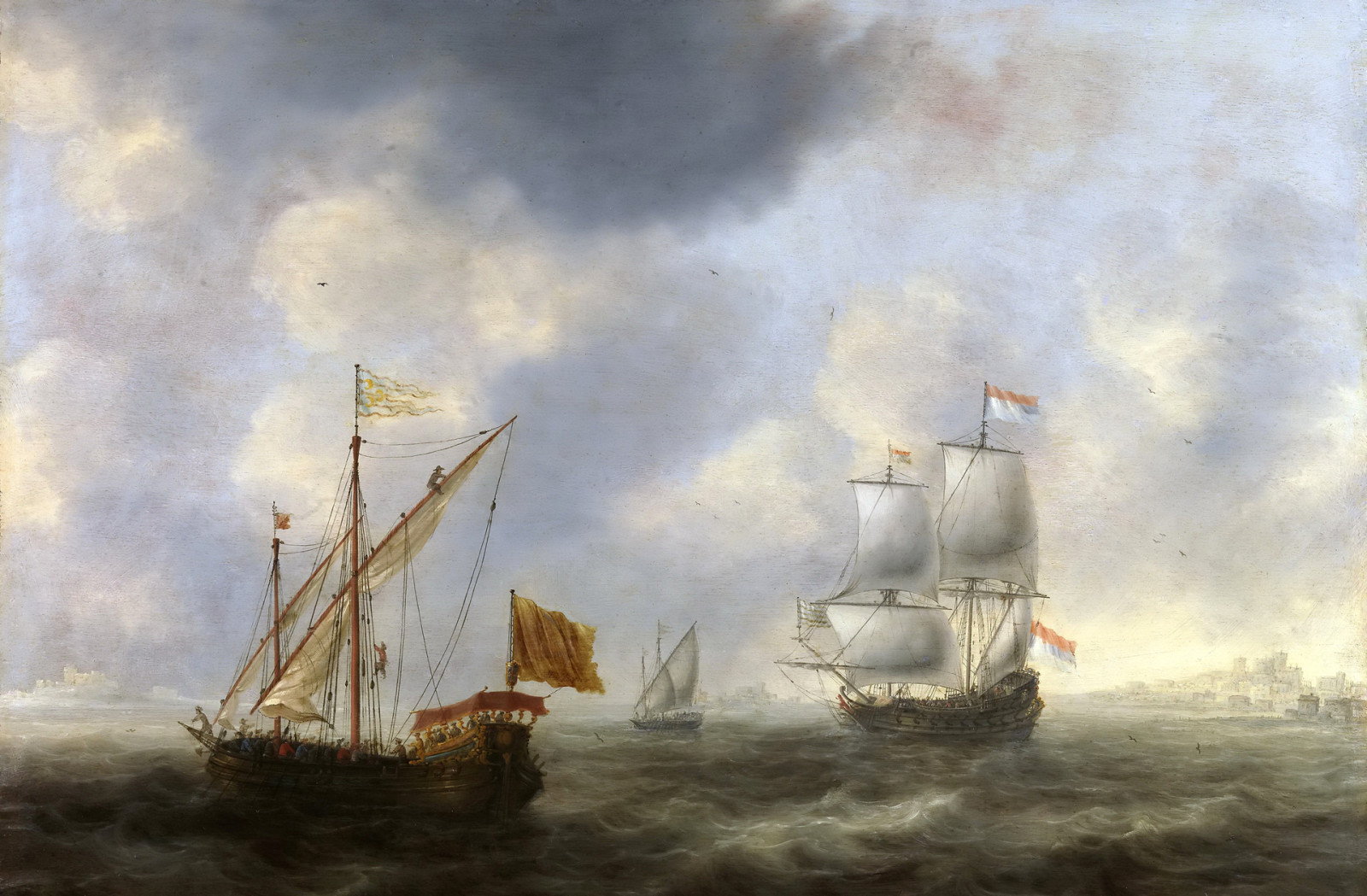 zee, afbeelding, schip, Golf, vlag, zeil, zeegezicht, Jacob Adriaensz Bellevois