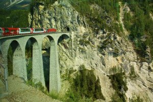 mountains, Overpass, Switzerland, the car, the tunnel, train