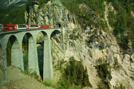 montagnes, Dépasser, Suisse, la voiture, le tunnel, train