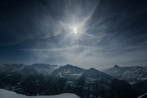 2015, clouds, mountains, solar Eclipse, the sky