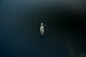 bateau, gens, rivière