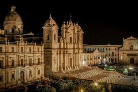 Cathedral, Italy, lights, night, Noto, Sicily