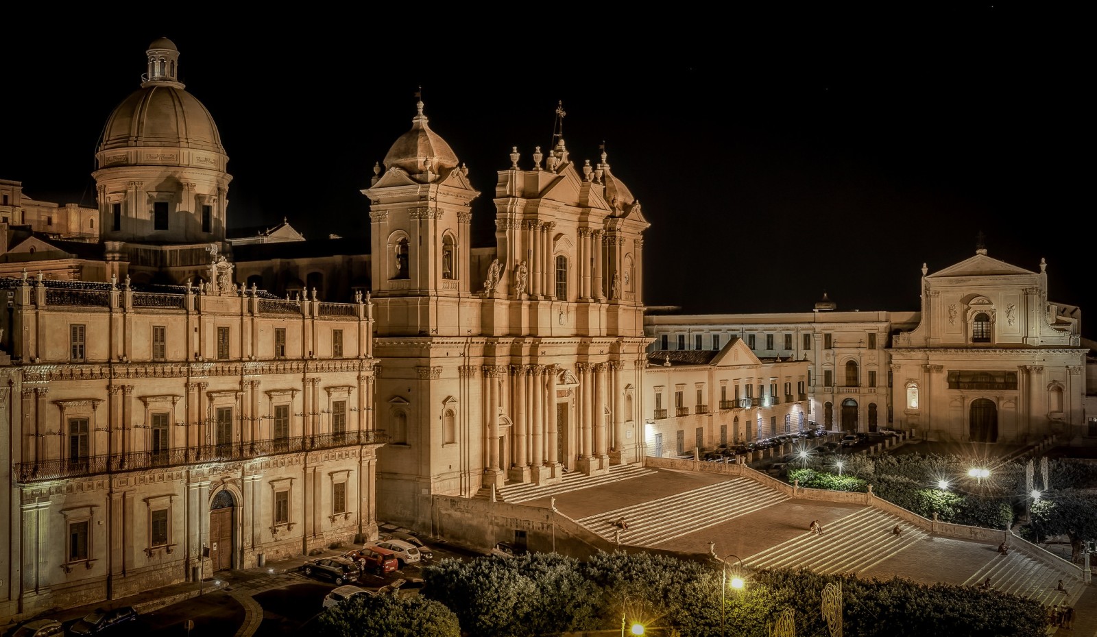 lights, night, Italy, Cathedral, Sicily, Noto