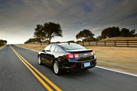 black, Machine, Malibu, road, sedan, the sky