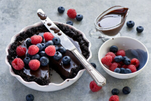 frutti di bosco, mirtilli, cioccolato, coltello, Torta, lampone