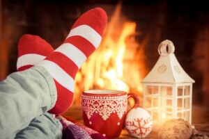 Christmas, Cup, decoration, fire, fireplace, New Year, Xmas