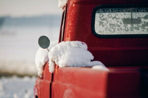 Maskin, spegel, snö