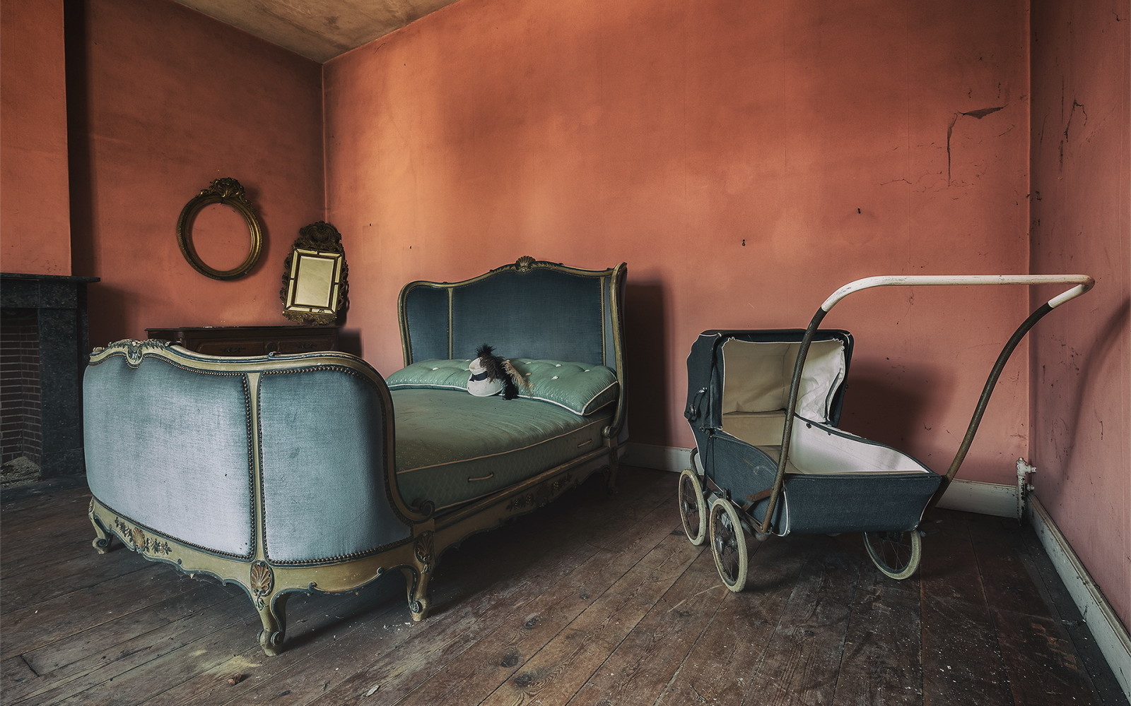 bed, kamer, wandelwagen