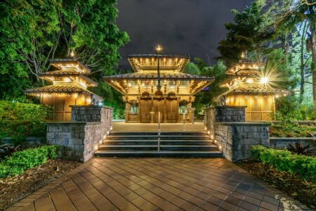 Australia, Brisbane, megapolis, noche, templo